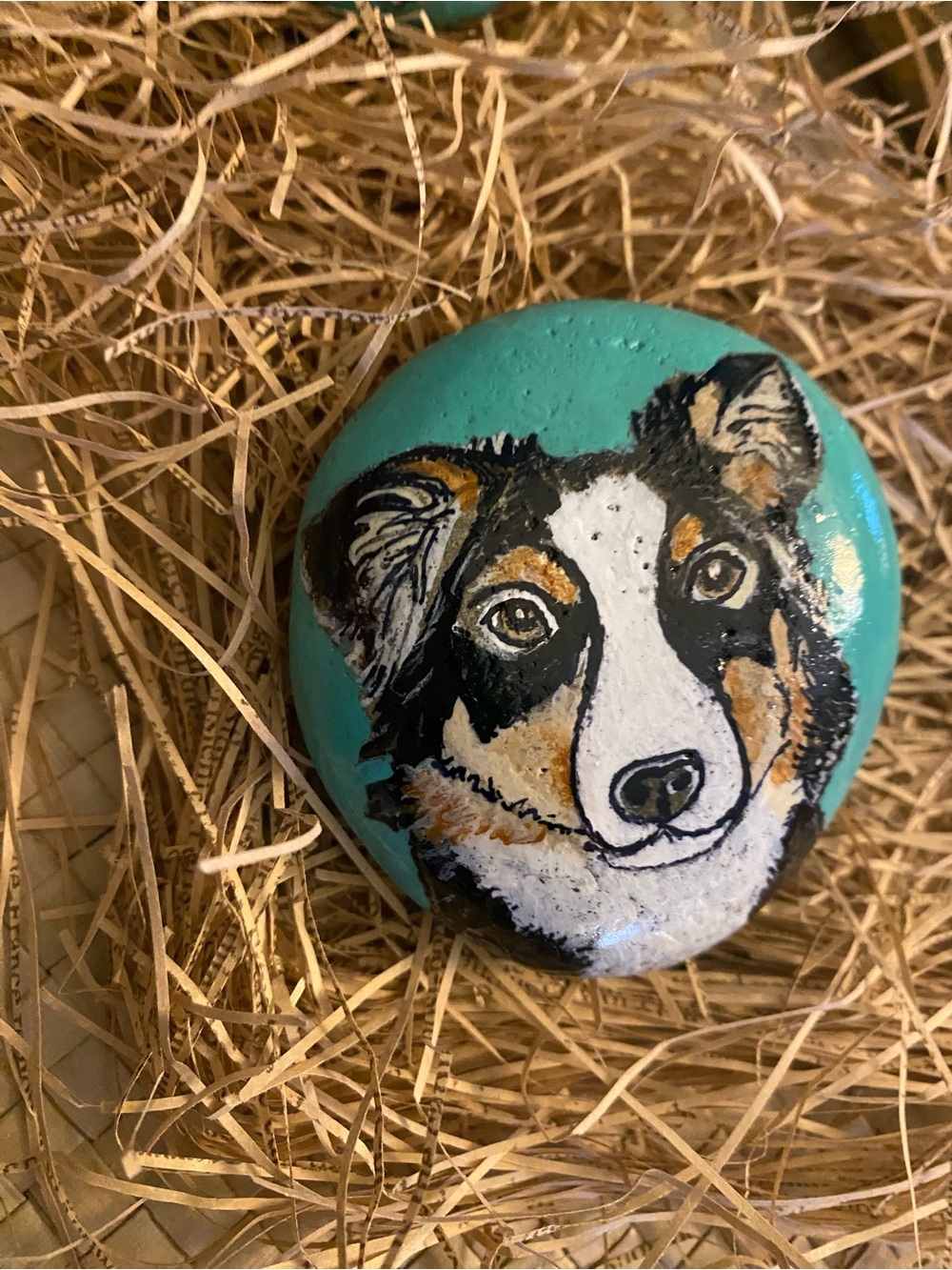Rock Art Hand- painted Dog on Natural Rock